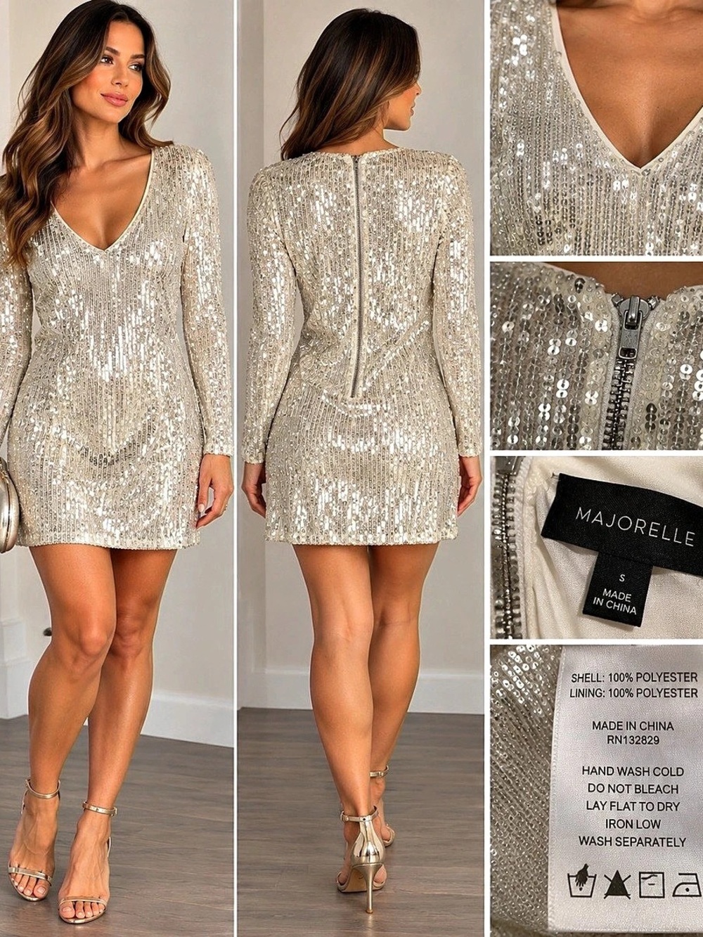 Majorelle Sequin Mini Dress in Silver Size Small Like New